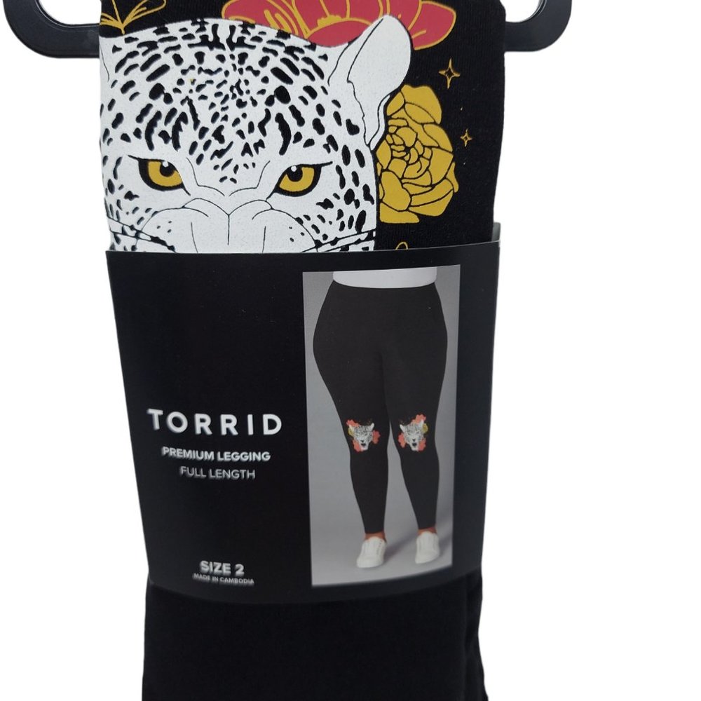 Torrid Premium Black Legging with Cheetah Head Women's Size 2 NWT